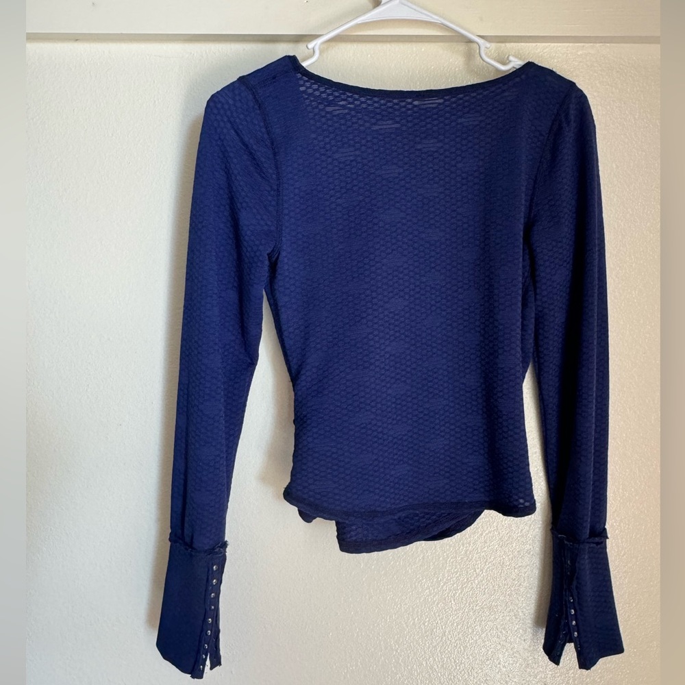 Free People Deep Blue Wrap Ribbed Long Sleeve Top - Picture 11 of 13